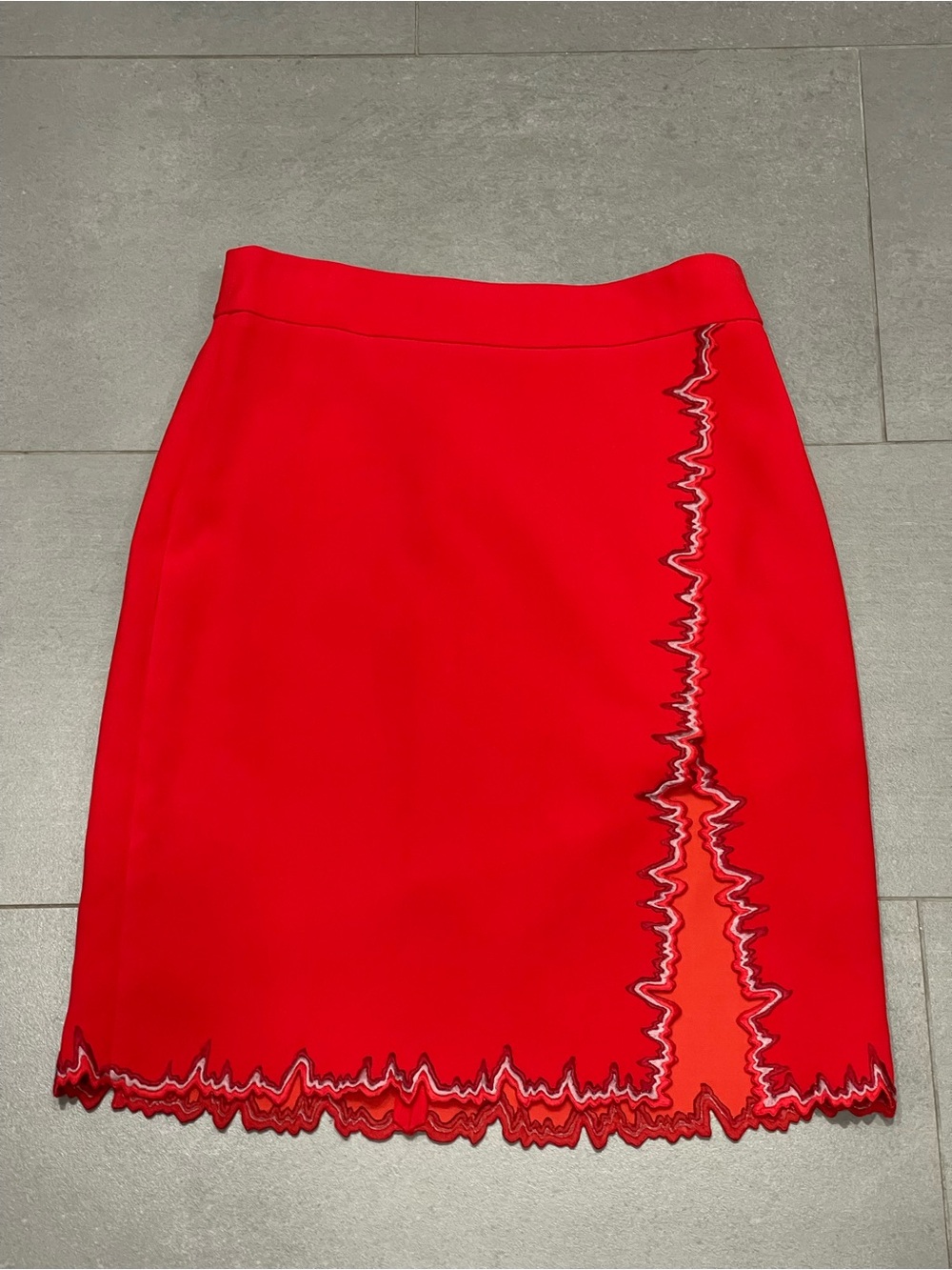La Perla Red Embroidered -Trim Pencil Skirt